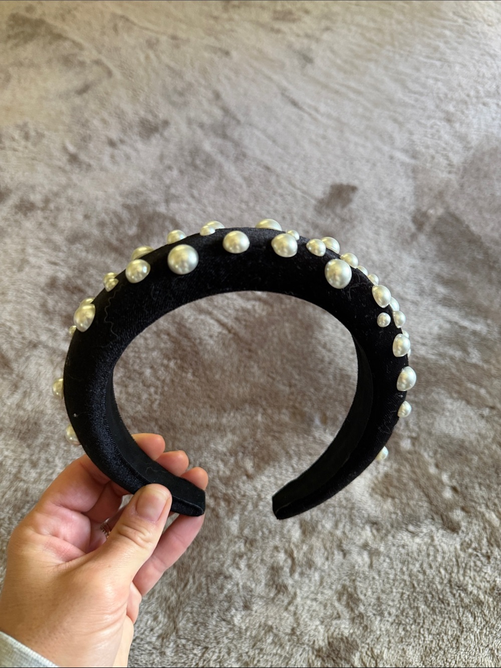 Black Pearl-Embellished Padded Headband
